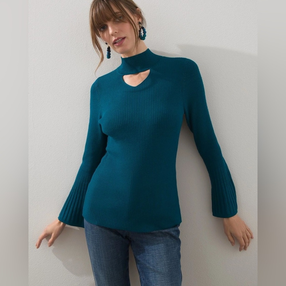 Cut Out Turtleneck Sweater In Striking Teal- Worn once